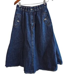 Vintage Jordache 90s Denim Skirt Women Medium Blue Midi Cottage Western Circle